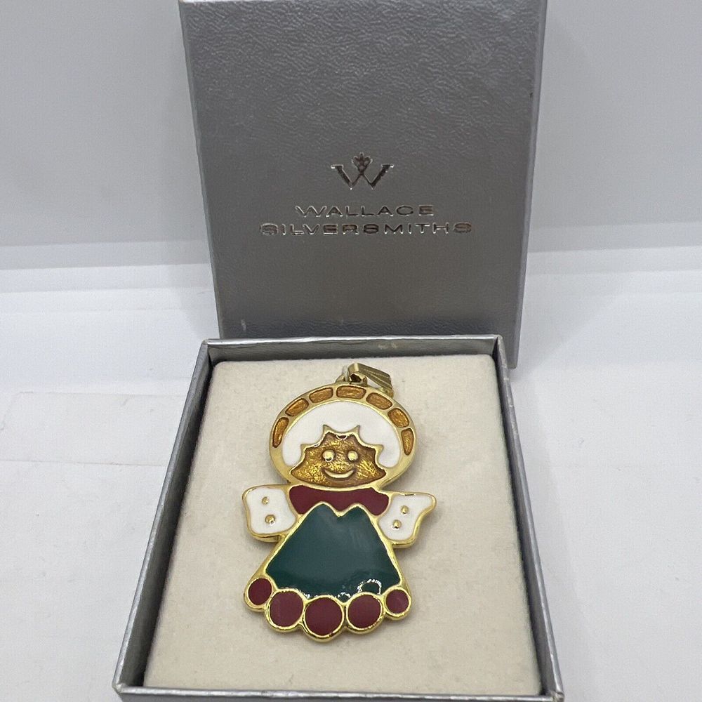 Wallace‎ Silversmiths Pewter Enamel Christmas Angel Cookie Ornament